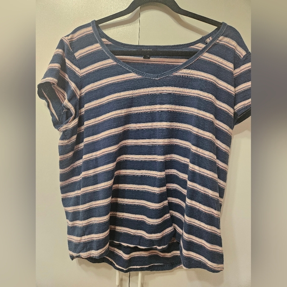 Chaps womens striped t-shirt size 2XL. Blue, pink, and white. - Picture 1 of 9